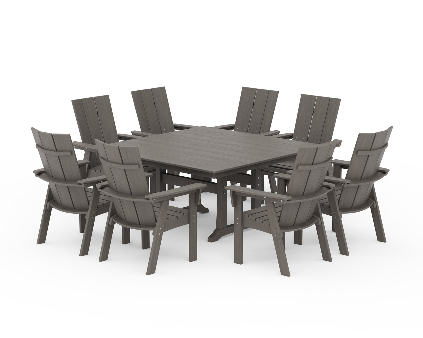 Modern Curveback Adirondack 9-Piece Farmhouse Trestle Dining Set