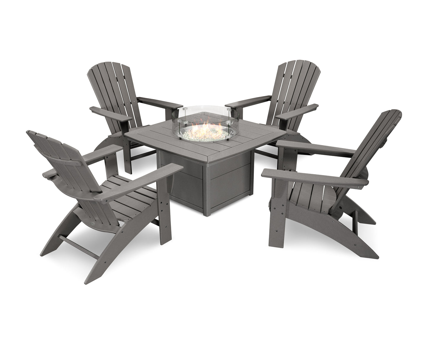 Nautical Curveback Adirondack 5-Piece Conversation Set with Fire Pit Table