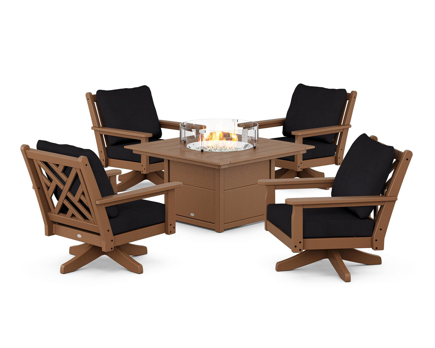 Chippendale 5-Piece Deep Seating Swivel Conversation Set with Fire Pit Table