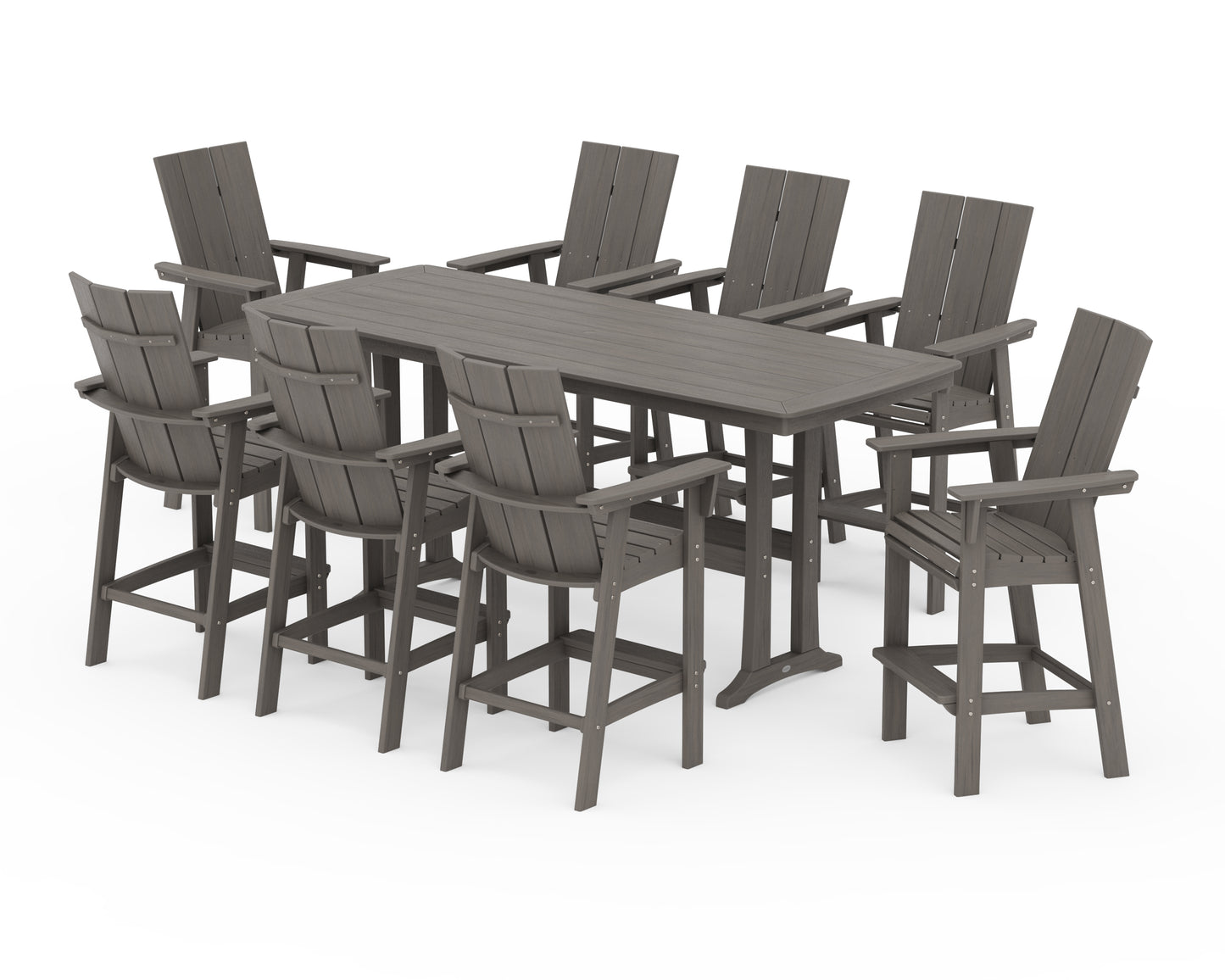 Modern Curveback Adirondack 9-Piece Bar Set with Trestle Legs