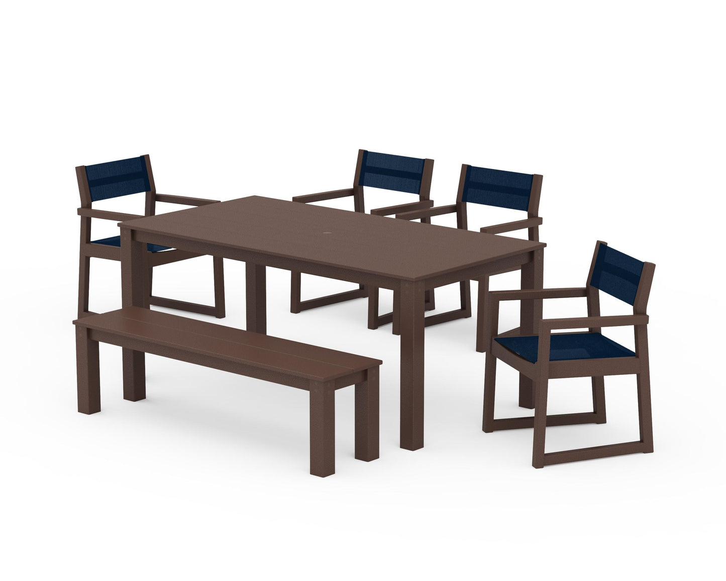 EDGE Sling Arm Chair 6-Piece Parsons Dining Set with Bench