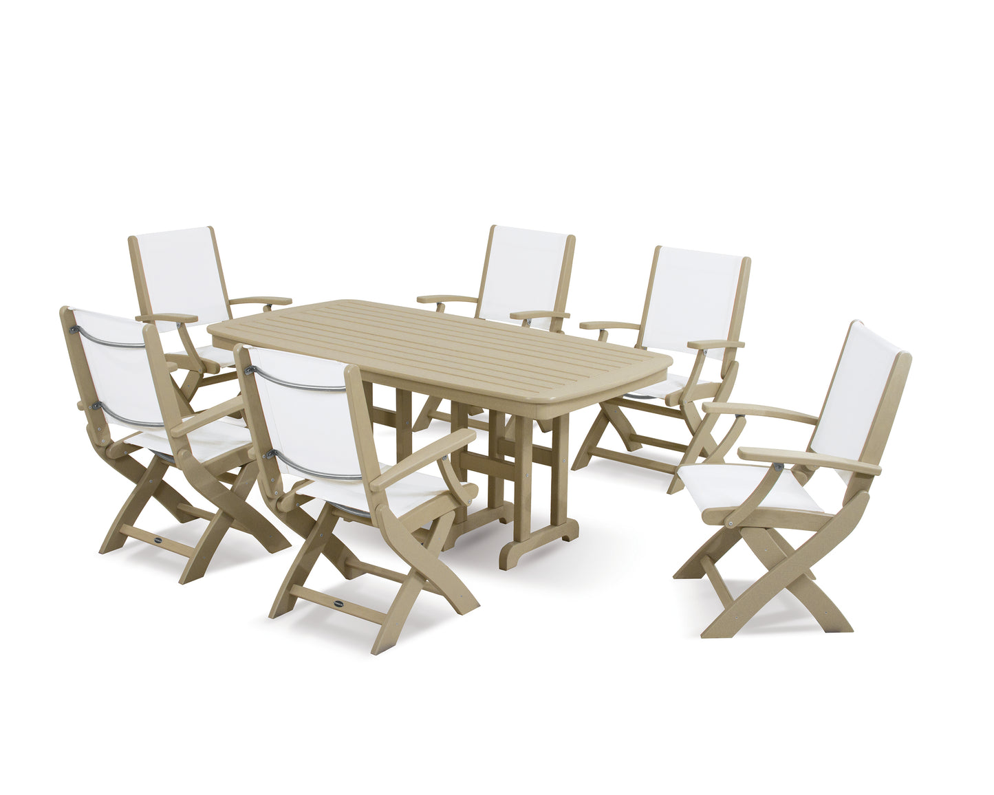 Coastal Folding Arm Chair 7-Piece Dining Set