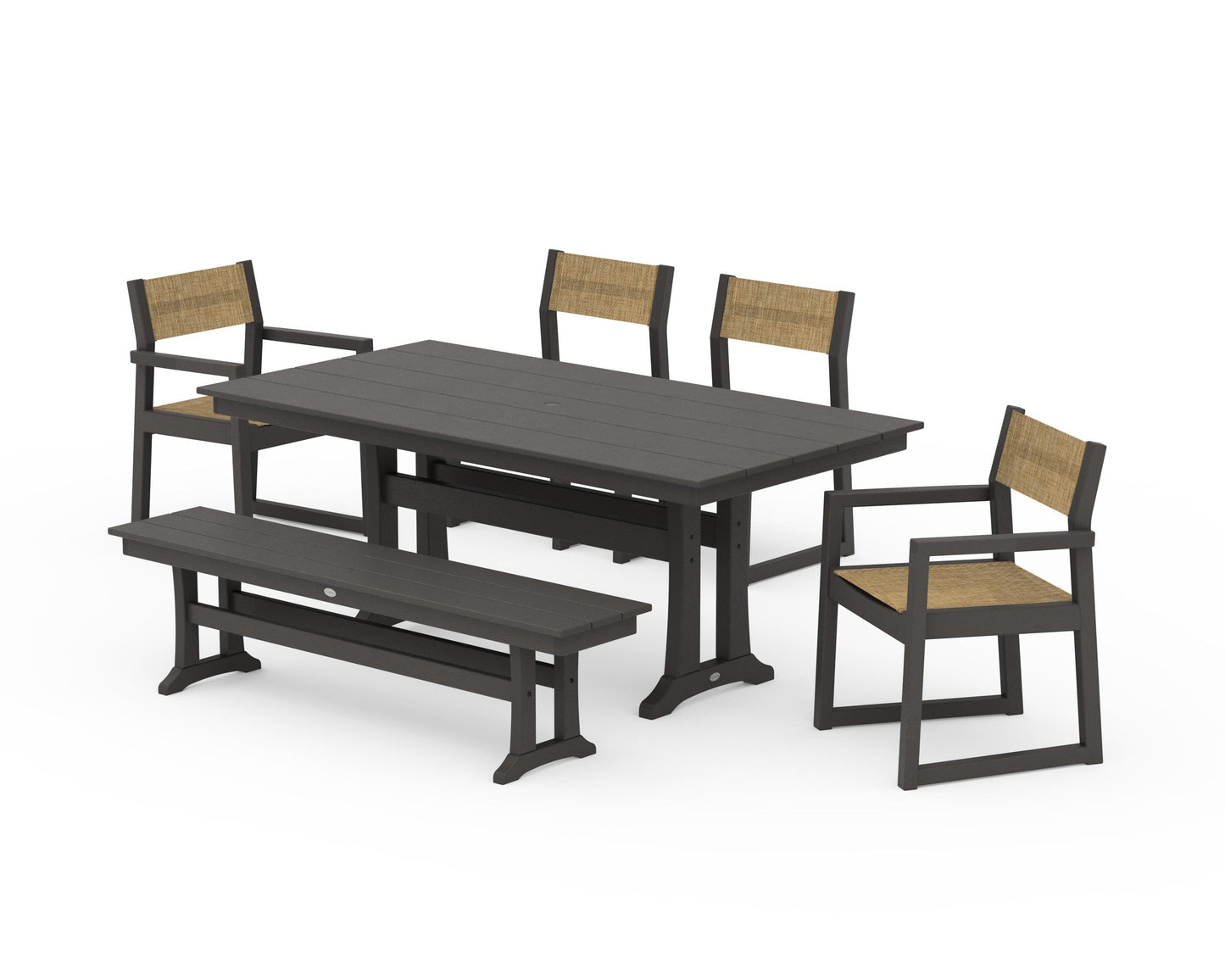 EDGE Sling 6-Piece Farmhouse Dining Set With Trestle Legs