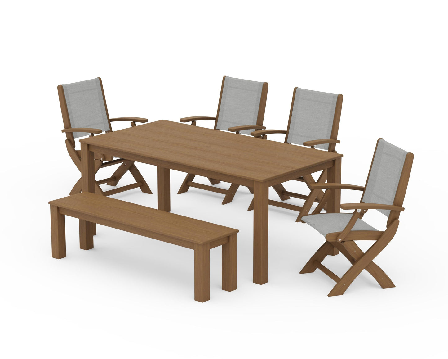 Coastal Folding Chair 6-Piece Parsons Dining Set with Bench