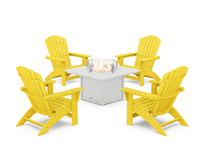 5-Piece Nautical Grand Adirondack Conversation Set with Fire Pit Table