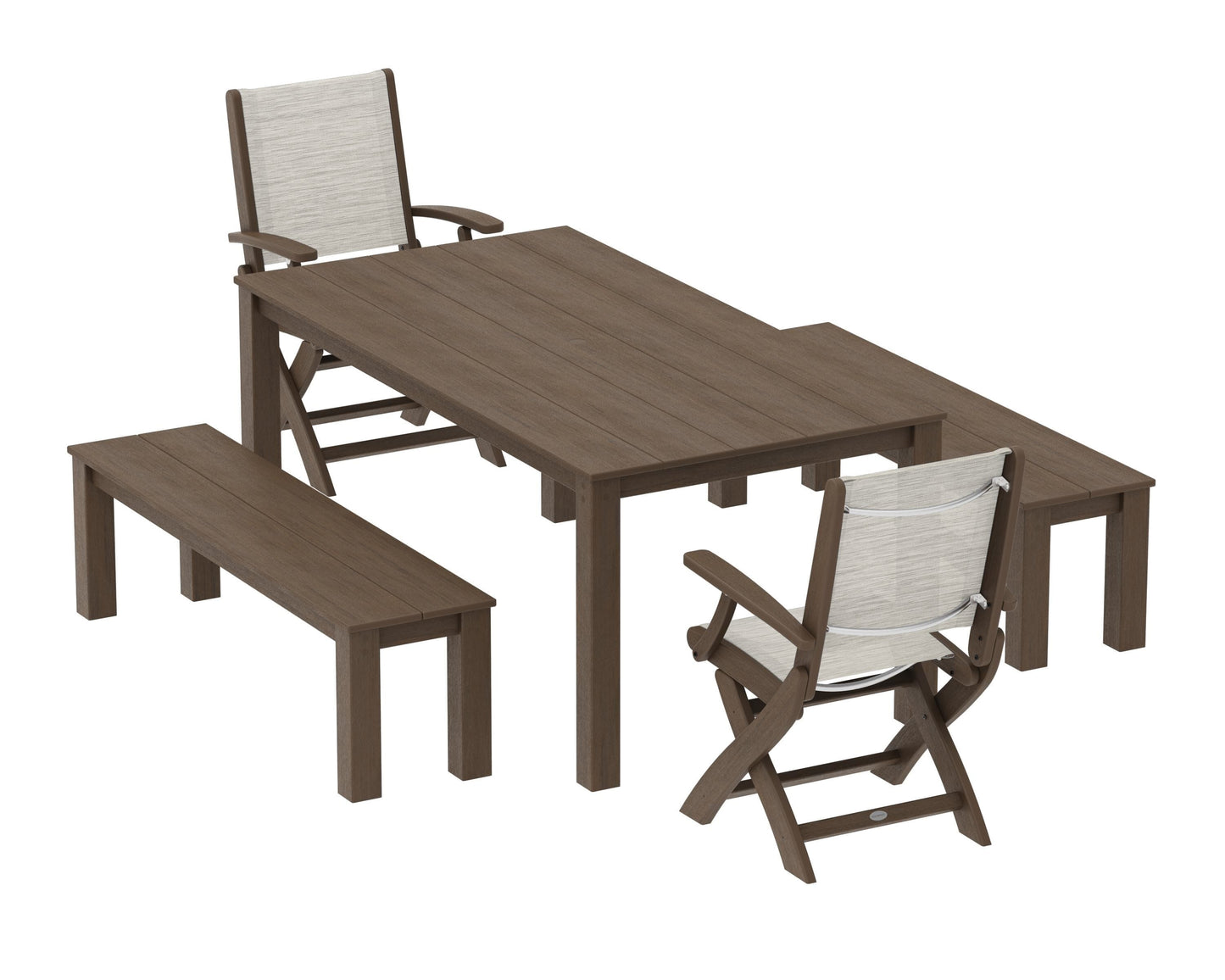 Coastal Folding Chair 5-Piece Parsons Dining Set with Benches