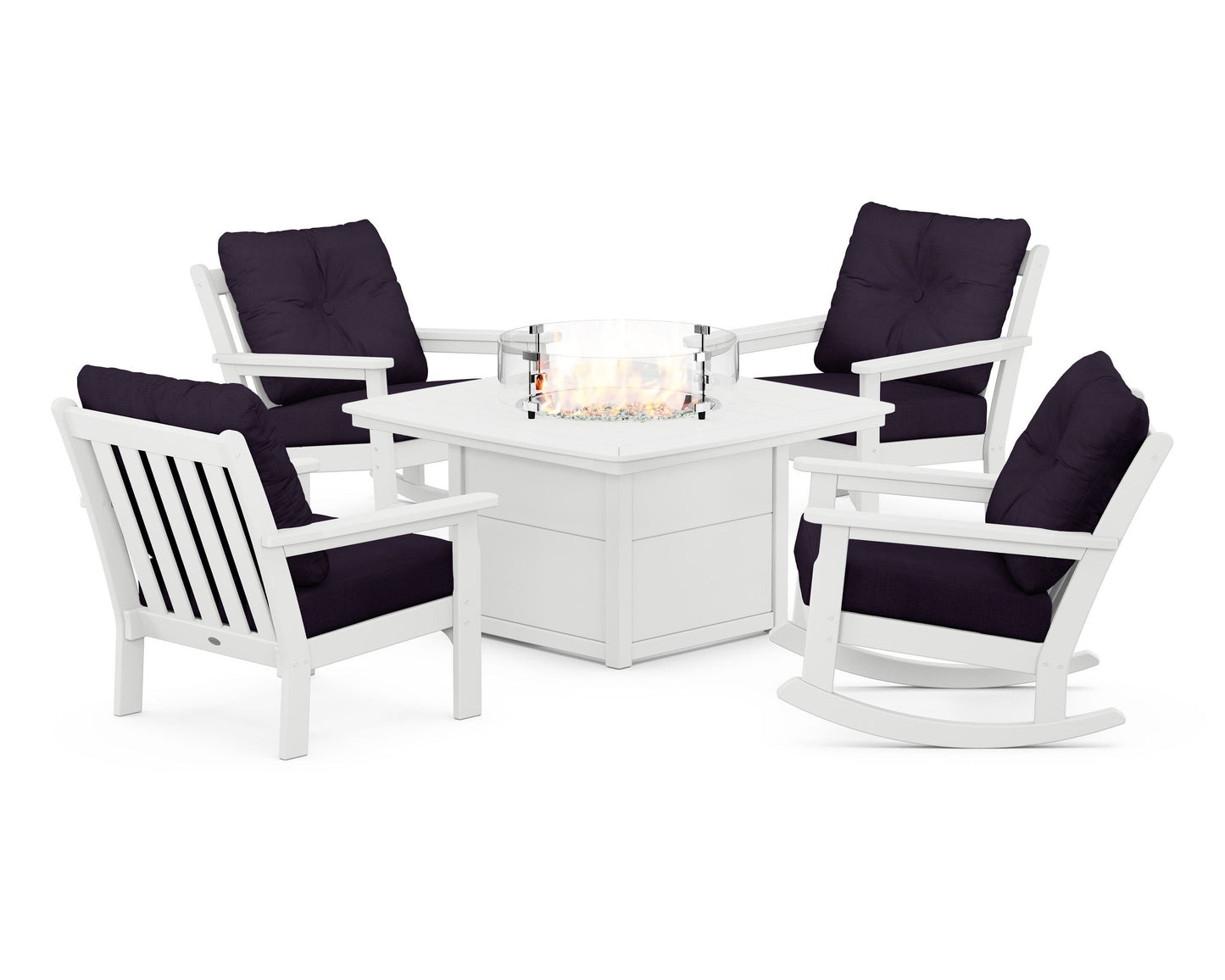 Vineyard 5-Piece Deep Seating Rocking Chair Conversation Set with Fire Pit Table