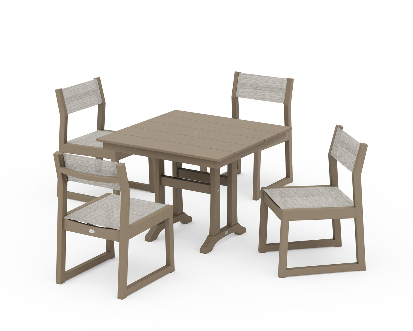 EDGE Sling 5-Piece Farmhouse Trestle Side Chair Dining Set
