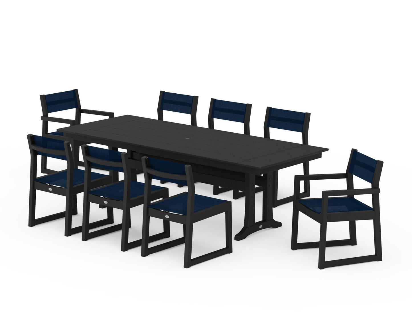 EDGE Sling 9-Piece Farmhouse Trestle Dining Set