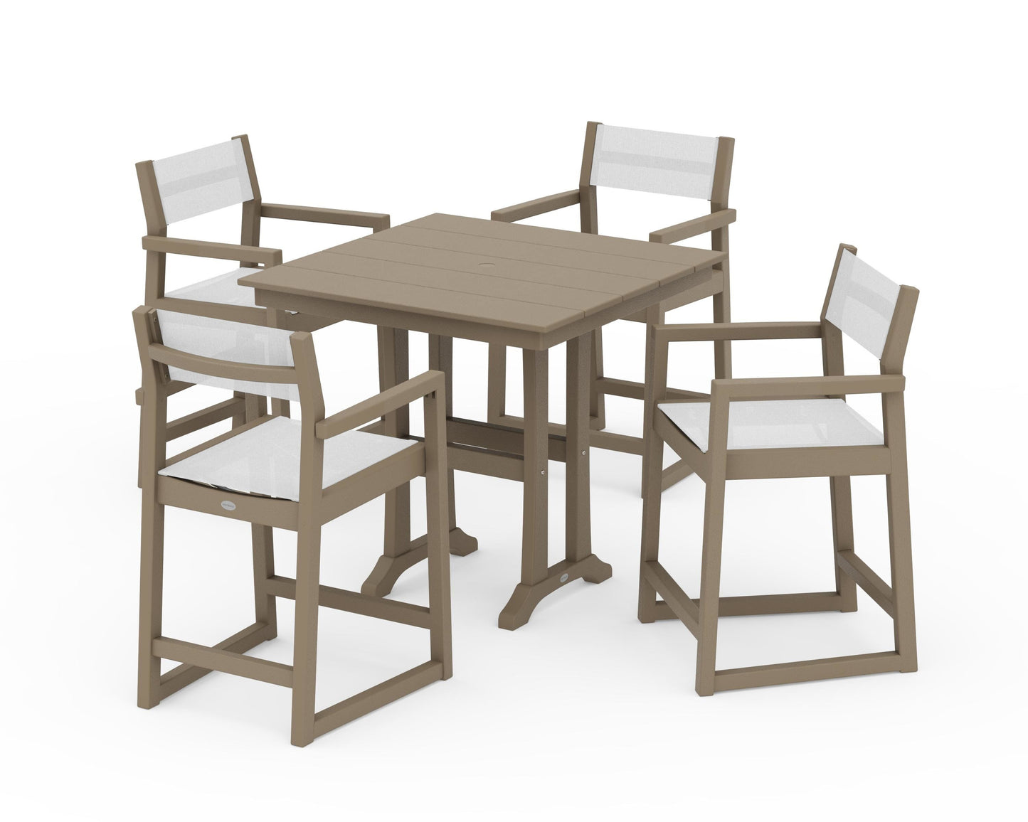 EDGE Sling Arm Chair 5-Piece Farmhouse Counter Set with Trestle Legs