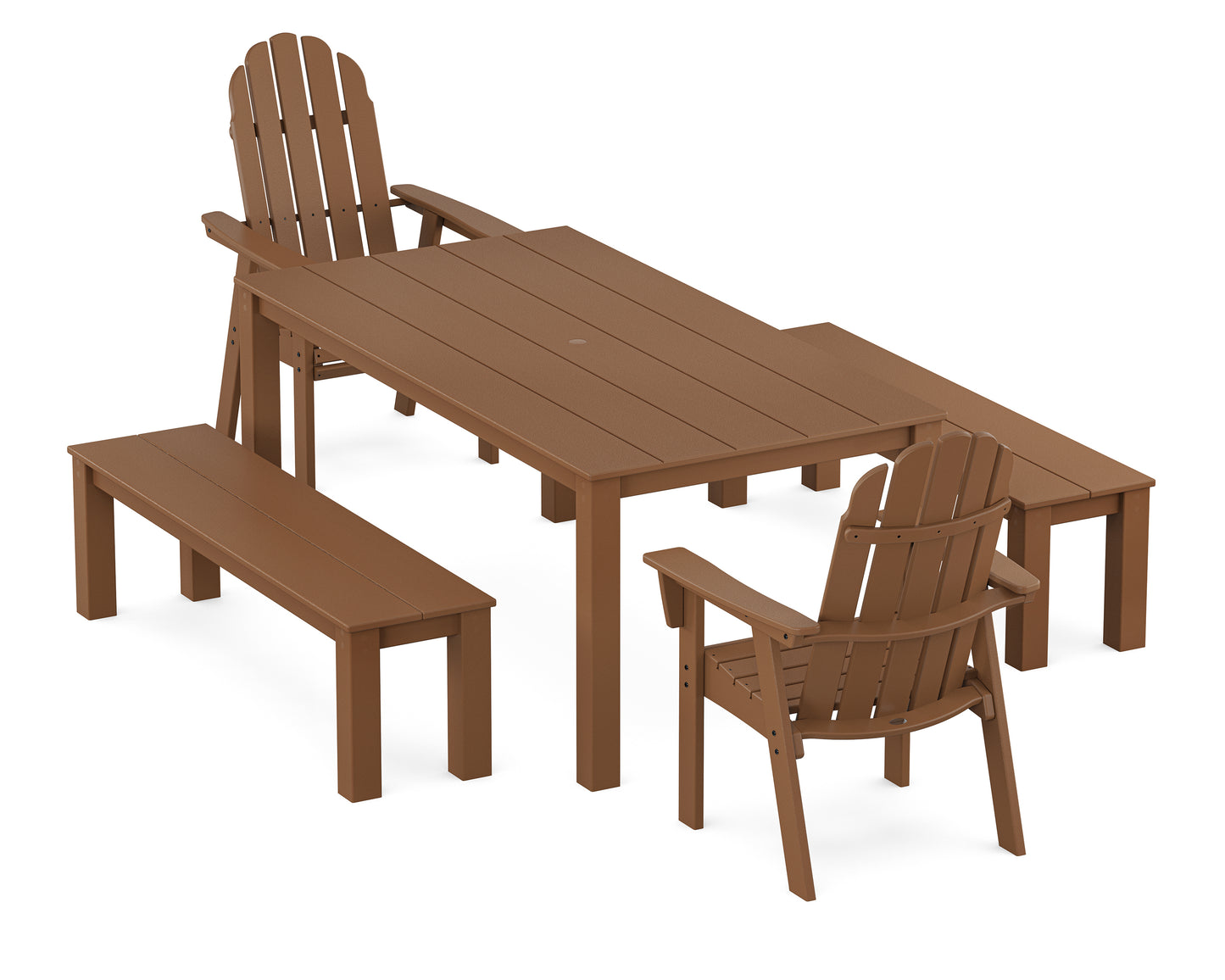 Vineyard Curveback Adirondack 5-Piece Parsons Dining Set with Benches