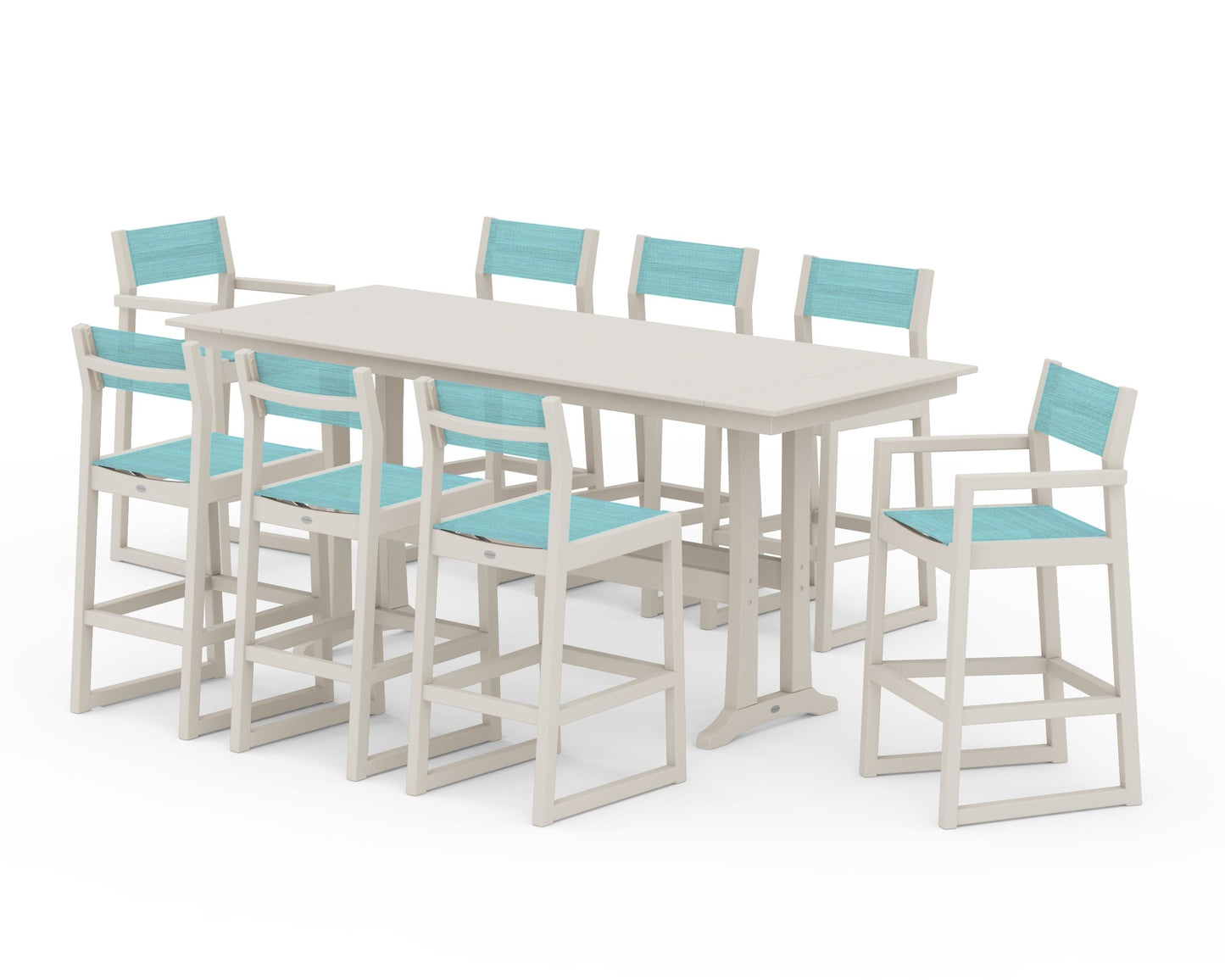 EDGE Sling 9-Piece Farmhouse Bar Set with Trestle Legs