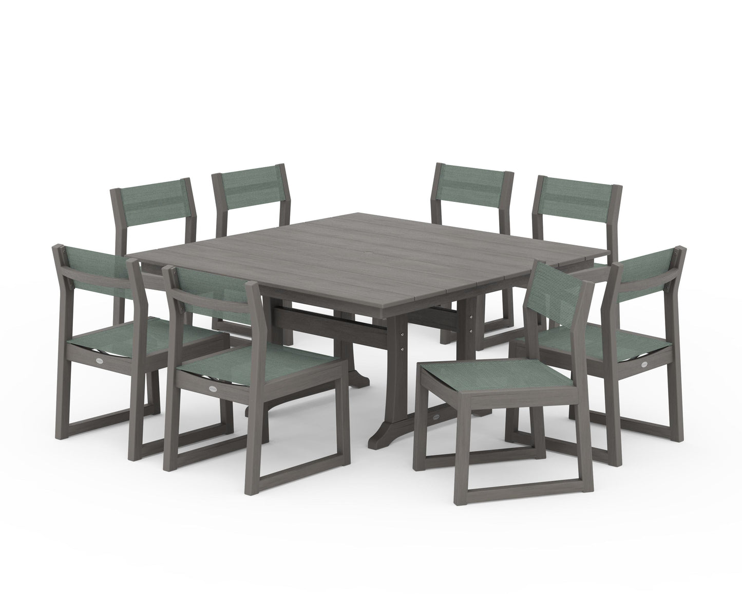 EDGE Sling Side Chair 9-Piece Farmhouse Trestle Dining Set