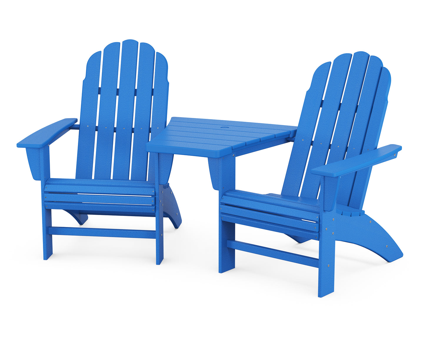 Vineyard 3-Piece Curveback Adirondack Set with Angled Connecting Table