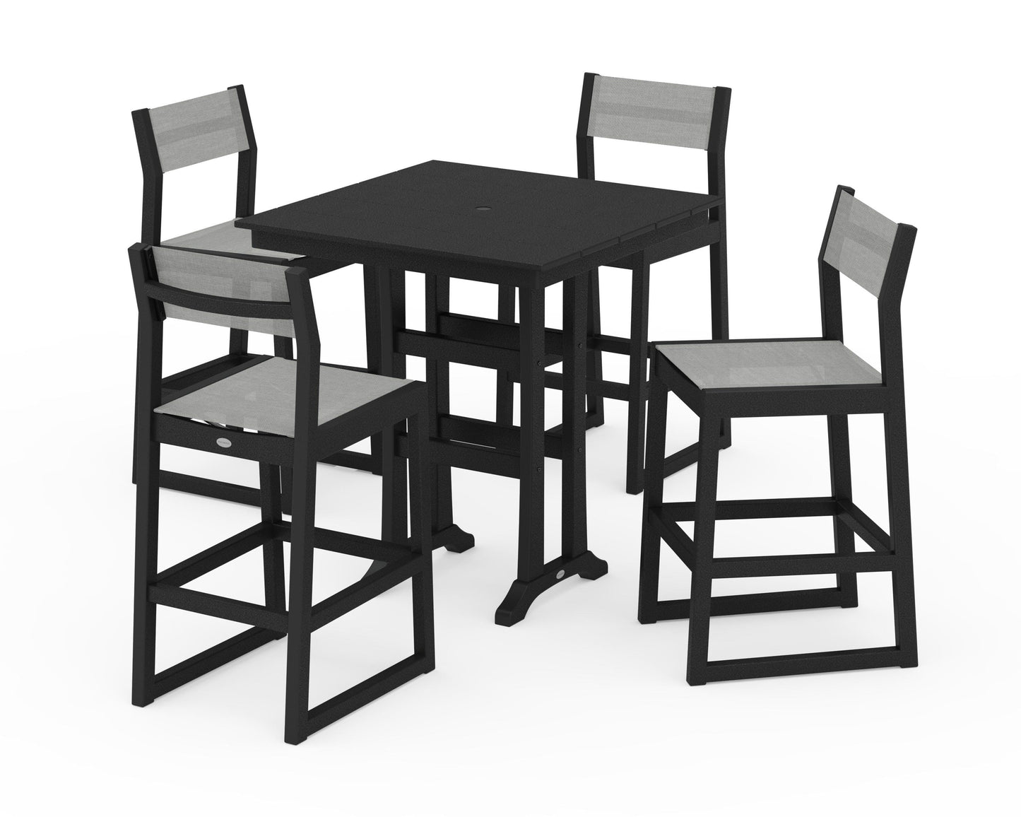 EDGE Sling Arm Chair 5-Piece Farmhouse Bar Set with Trestle Legs