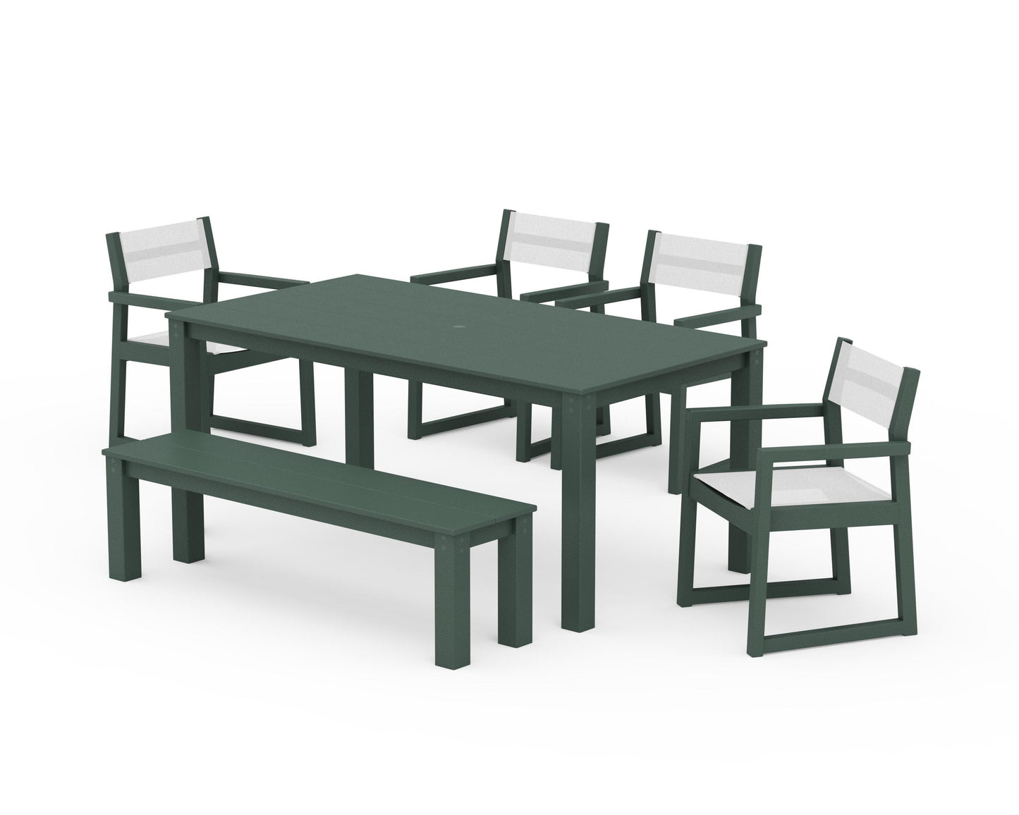 EDGE Sling Arm Chair 6-Piece Parsons Dining Set with Bench