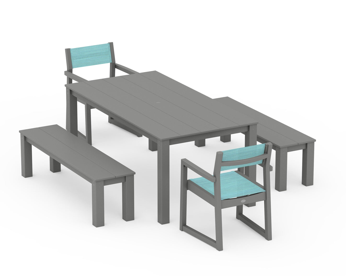 EDGE Sling Arm Chair 5-Piece Parsons Dining Set with Benches