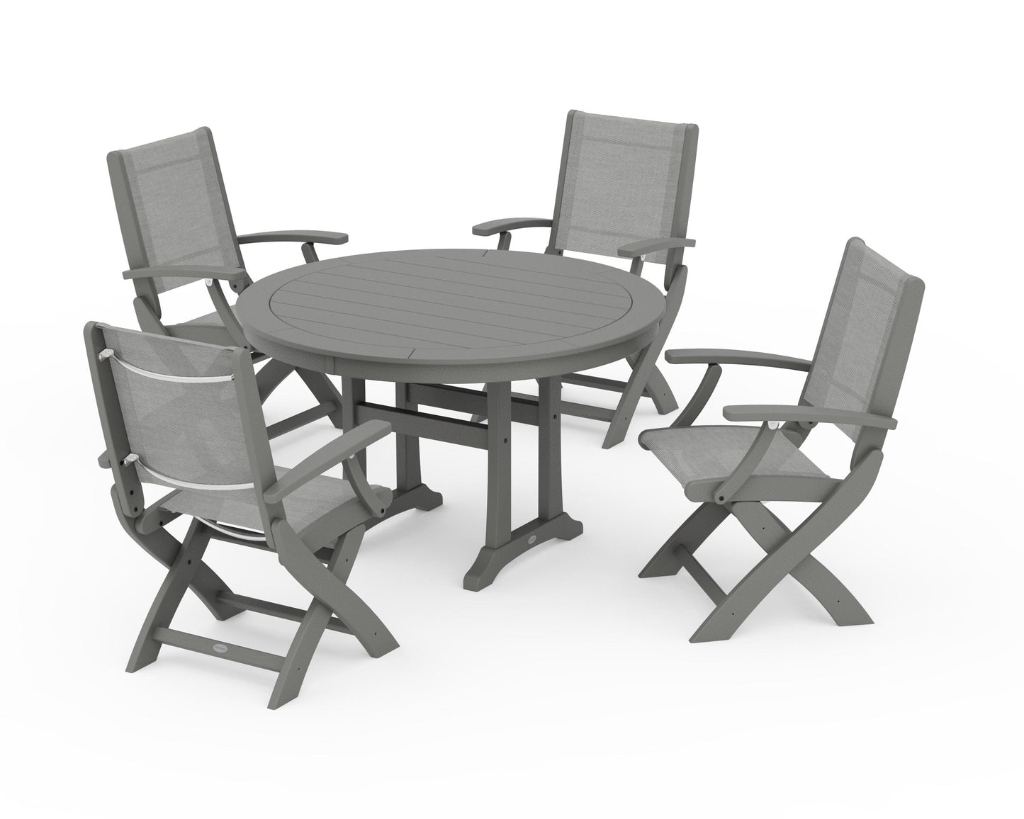 Coastal Folding Chair 5-Piece Round Dining Set with Trestle Legs