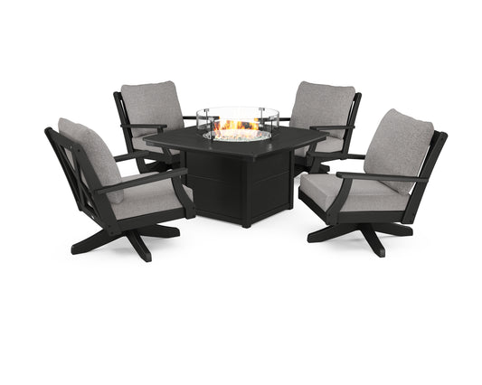 Braxton 5-Piece Deep Seating Swivel Conversation Set with Fire Pit Table