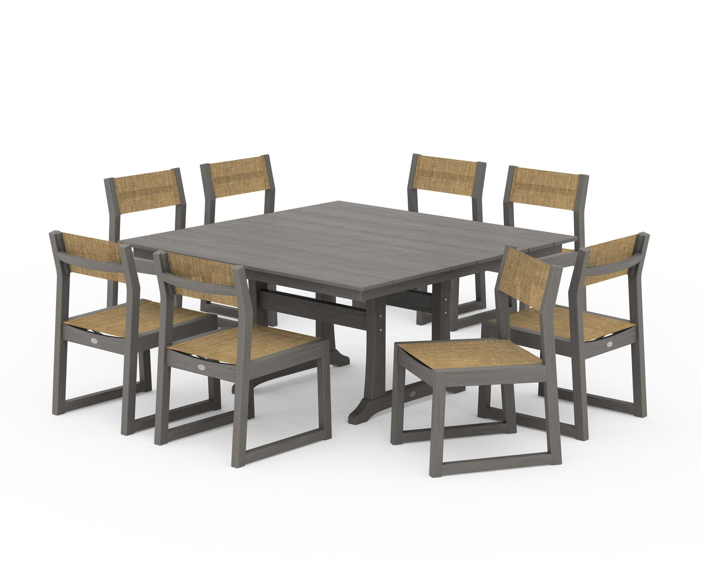 EDGE Sling Side Chair 9-Piece Farmhouse Trestle Dining Set