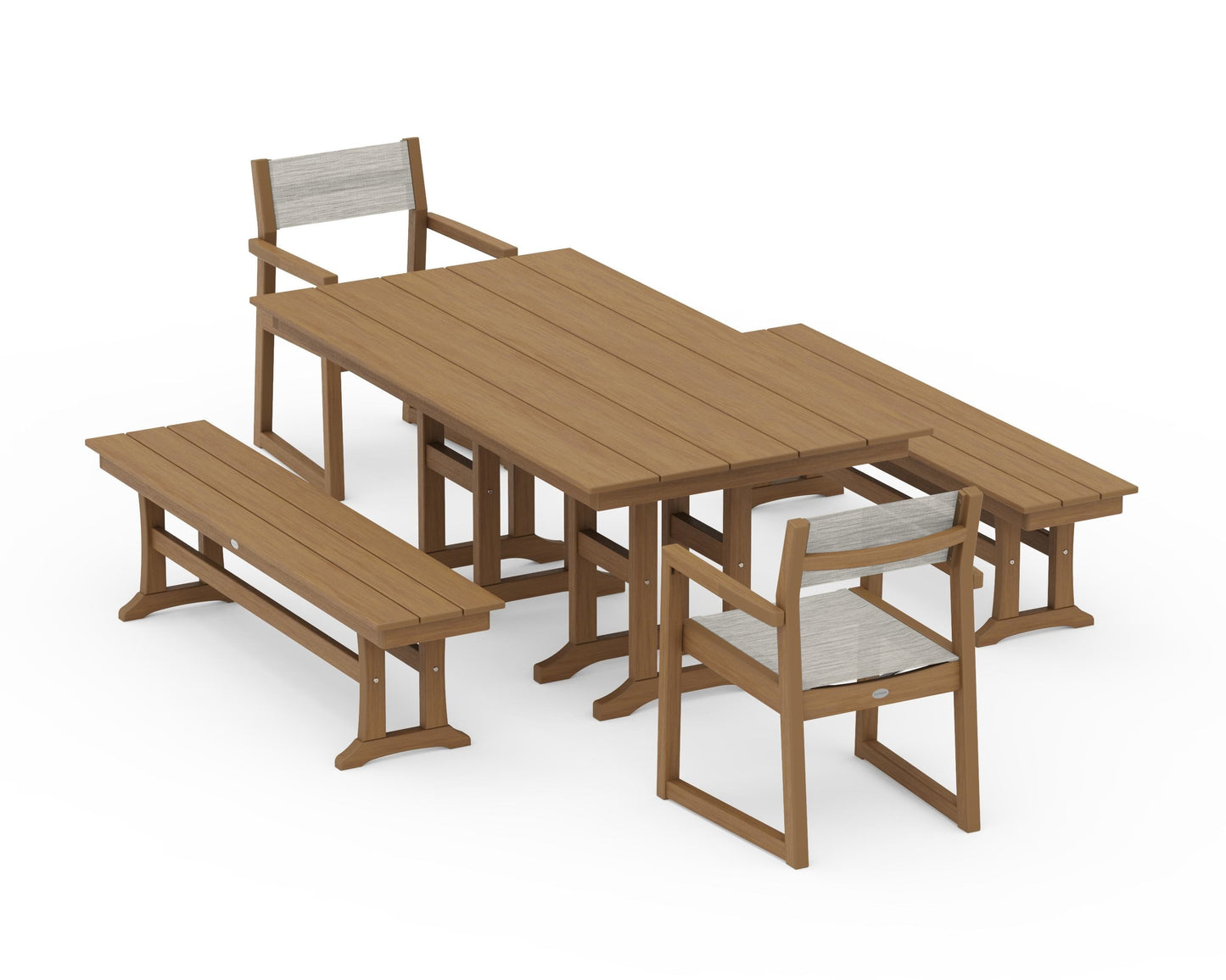 EDGE Sling Arm Chair 5-Piece Farmhouse Dining Set with Benches