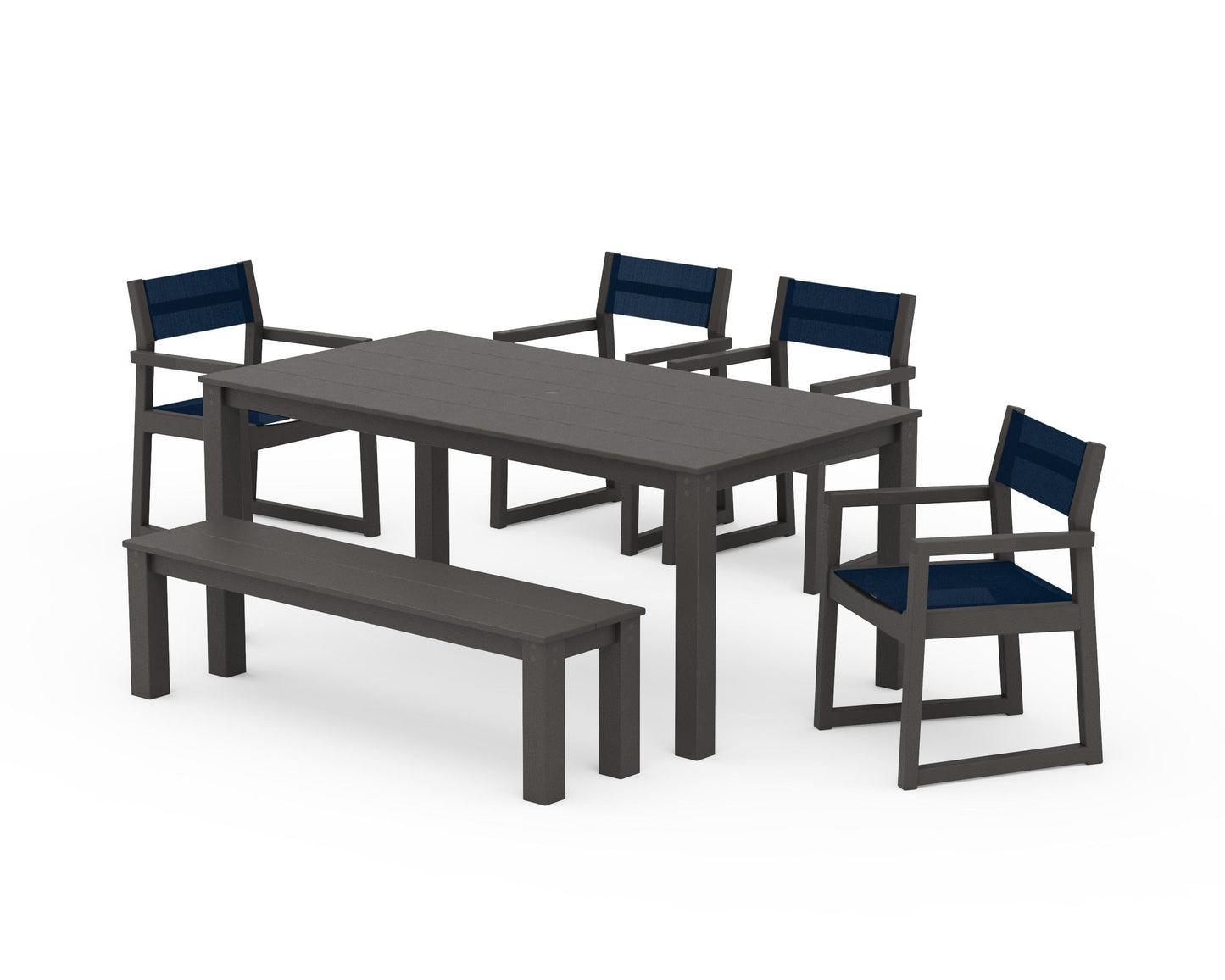 EDGE Sling Arm Chair 6-Piece Parsons Dining Set with Bench