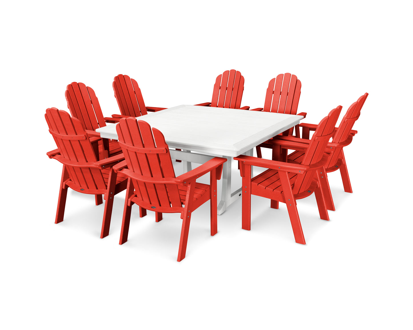 Vineyard Curveback Adirondack 9-Piece Nautical Trestle Dining Set