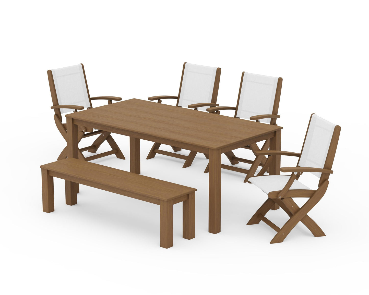 Coastal Folding Chair 6-Piece Parsons Dining Set with Bench