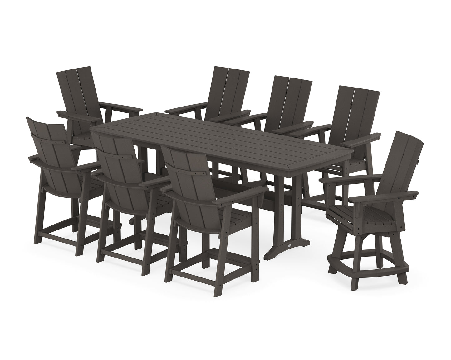 Modern Curveback Adirondack Swivel 9-Piece Counter Set with Trestle Legs