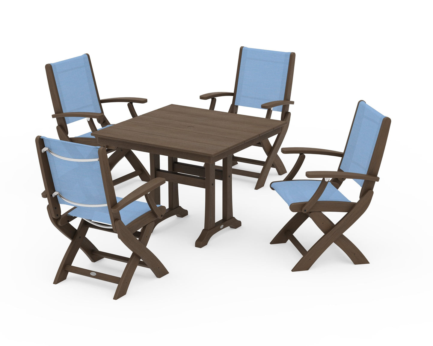 Coastal Folding Chair 5-Piece Farmhouse Dining Set With Trestle Legs