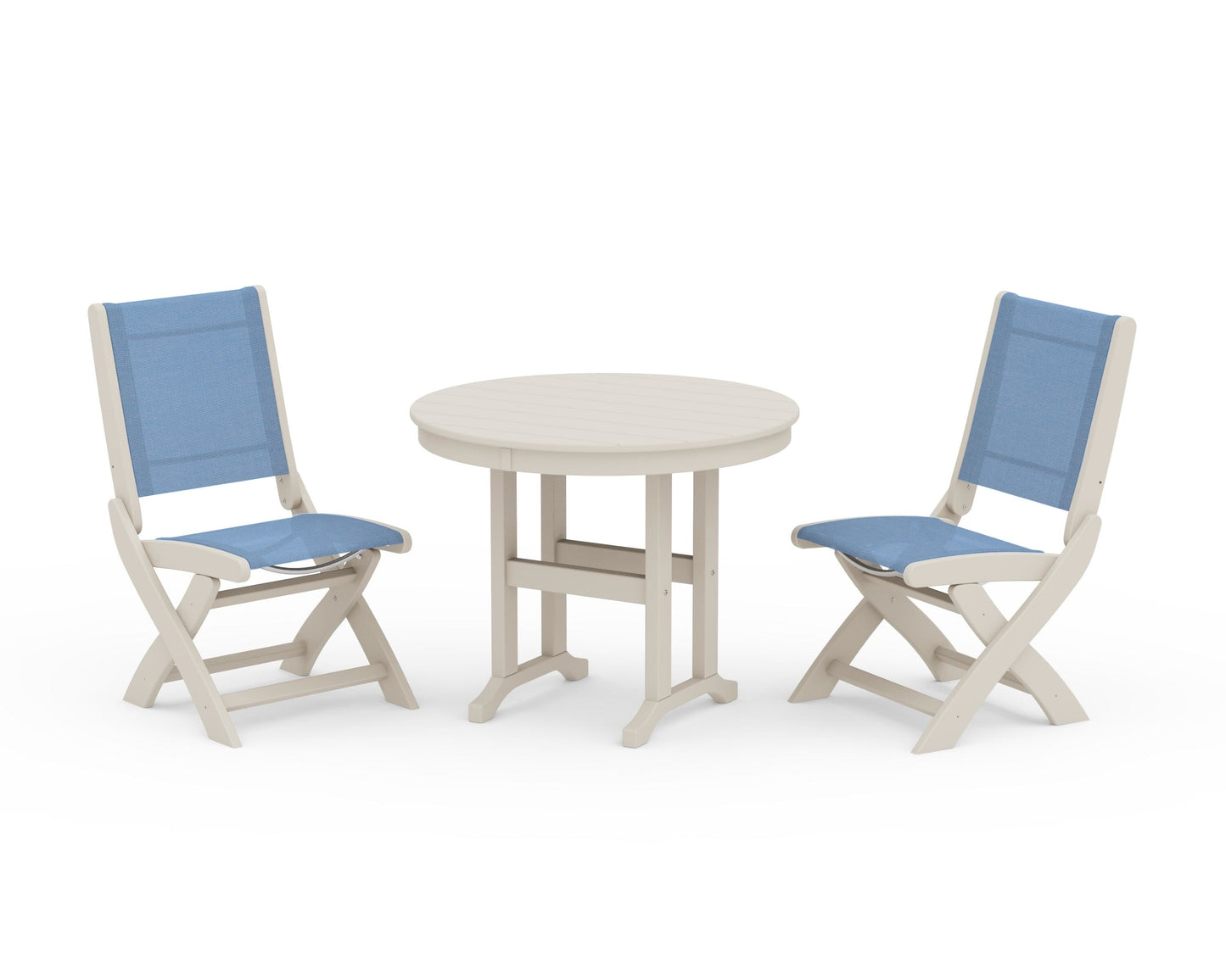 Coastal Folding Side Chair 3-Piece Round Dining Set