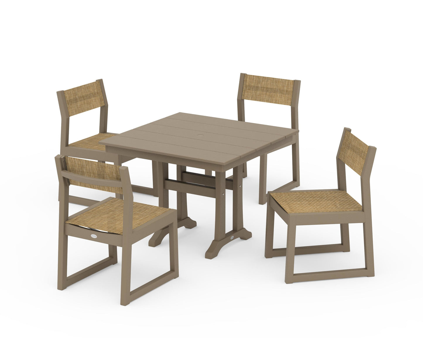 EDGE Sling 5-Piece Farmhouse Trestle Side Chair Dining Set