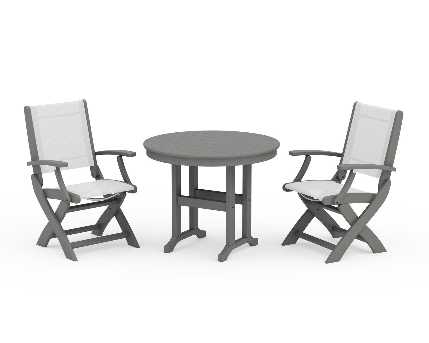 Coastal Folding Chair 3-Piece Round Dining Set
