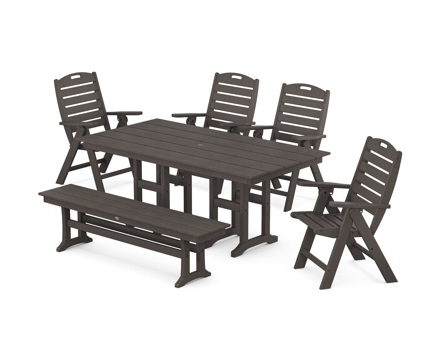 Nautical Highback 6-Piece Farmhouse Dining Set with Bench