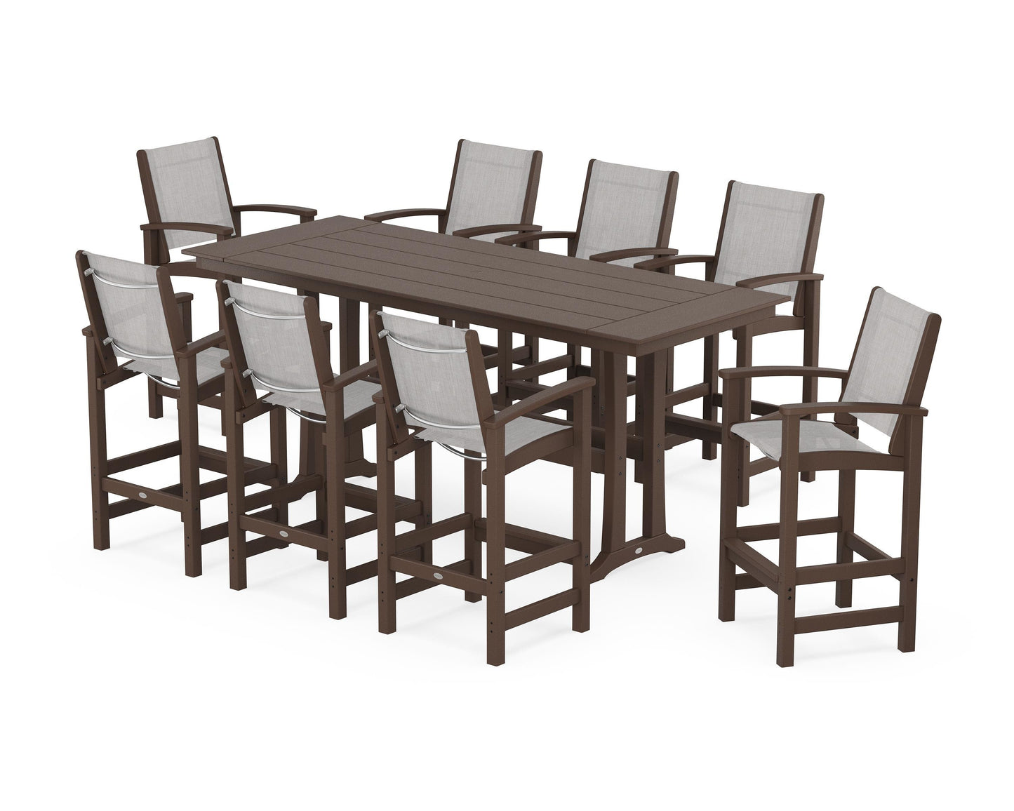 Coastal 9-Piece Farmhouse Bar Set with Trestle Legs