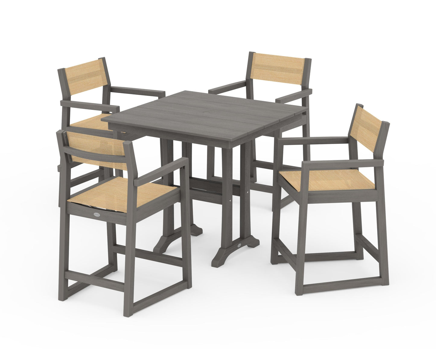 EDGE Sling Arm Chair 5-Piece Farmhouse Counter Set with Trestle Legs