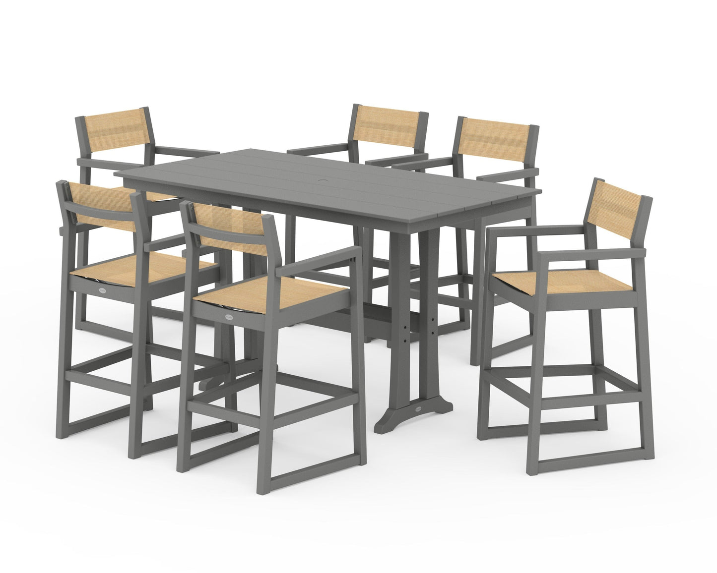 EDGE Sling Arm Chair 7-Piece Farmhouse Bar Set with Trestle Legs