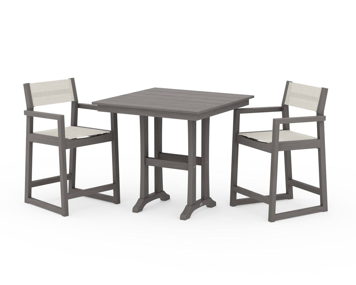 EDGE Sling Arm Chair 3-Piece Farmhouse Counter Set with Trestle Legs