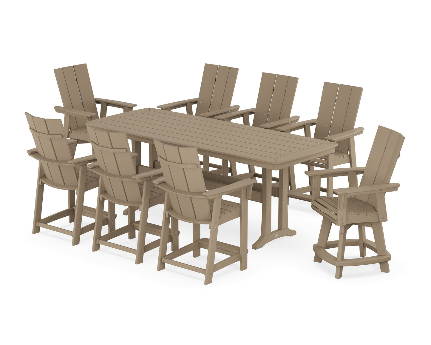 Modern Curveback Adirondack Swivel 9-Piece Counter Set with Trestle Legs