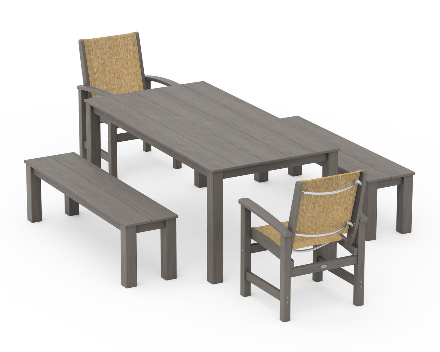Coastal 5-Piece Parsons Dining Set with Benches