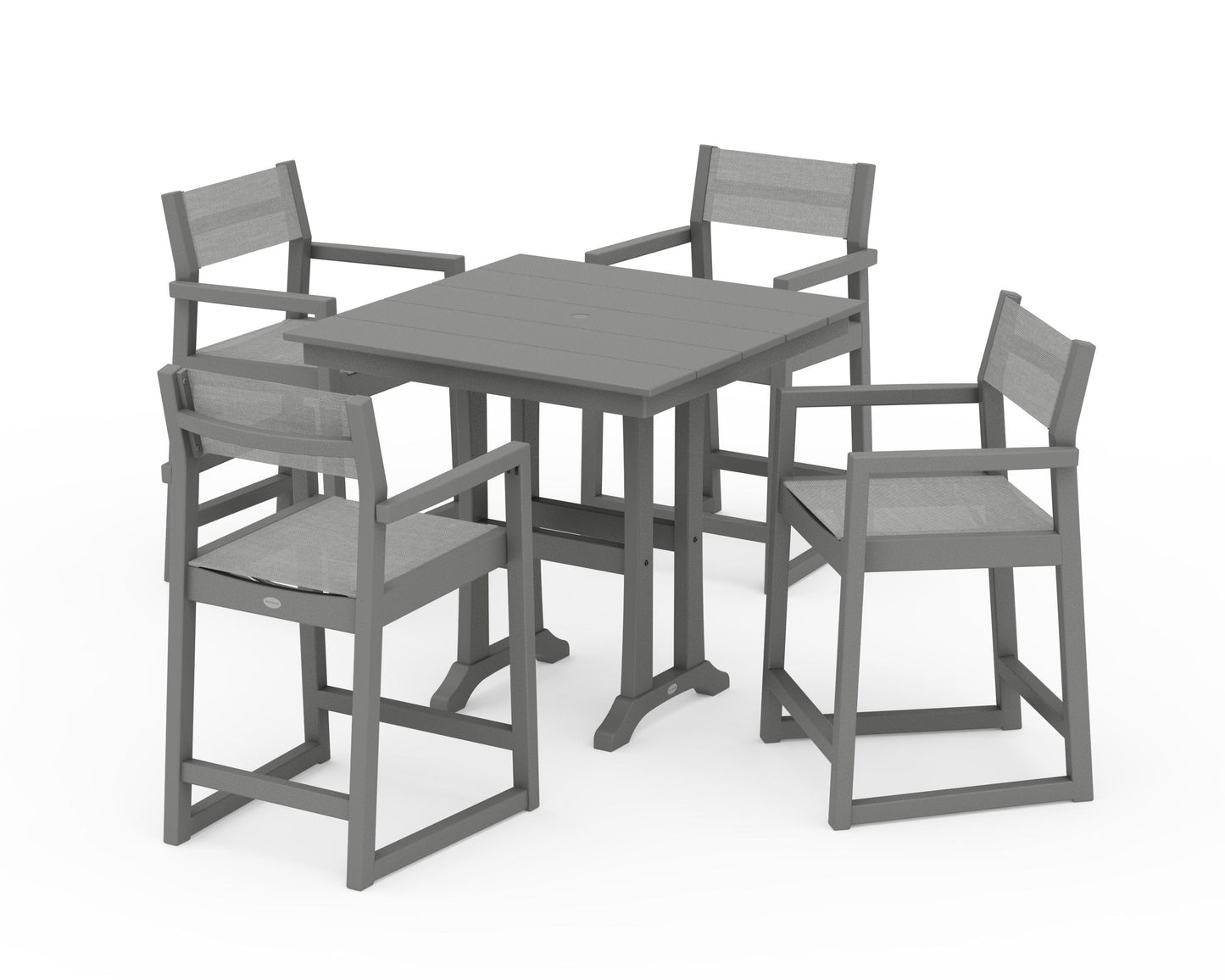 EDGE Sling Arm Chair 5-Piece Farmhouse Counter Set with Trestle Legs