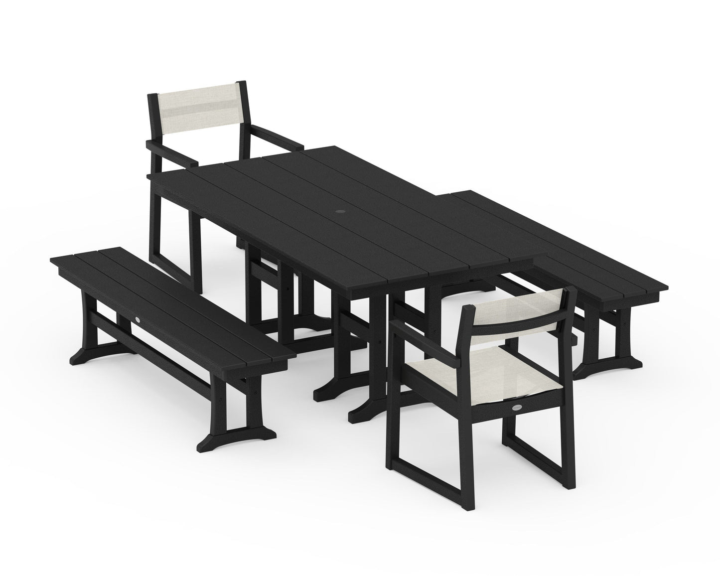 EDGE Sling Arm Chair 5-Piece Farmhouse Dining Set with Benches