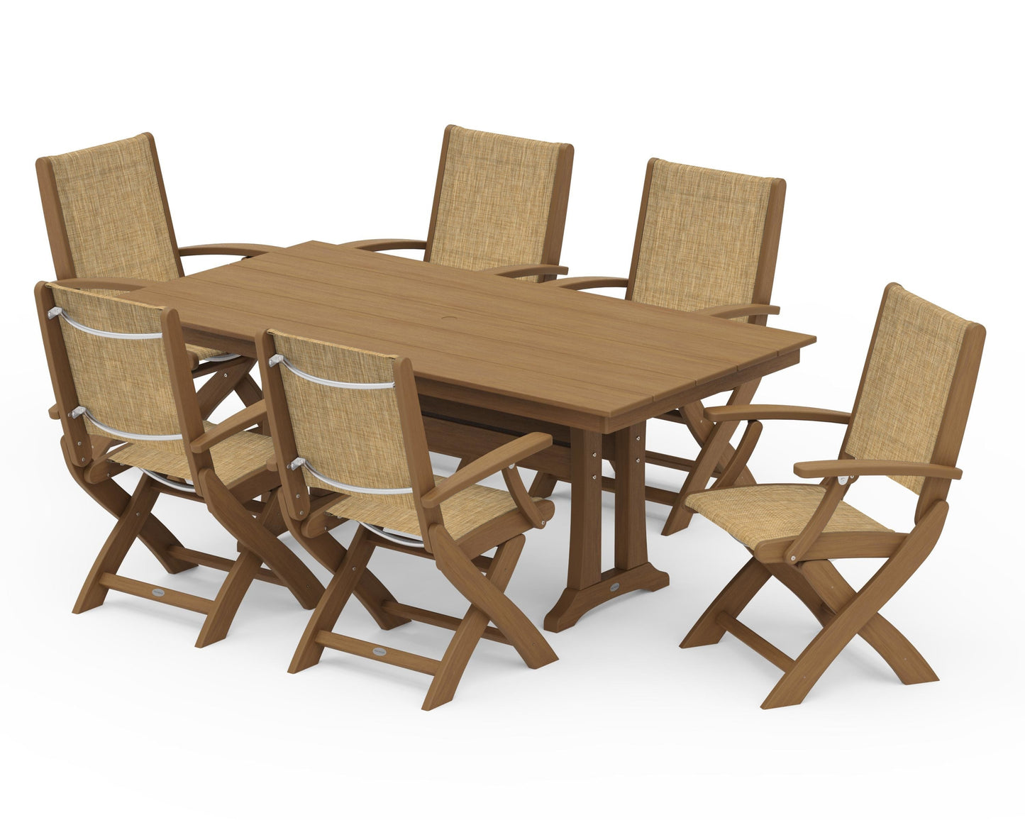 Coastal Folding Arm Chair 7-Piece Farmhouse Dining Set with Trestle Legs