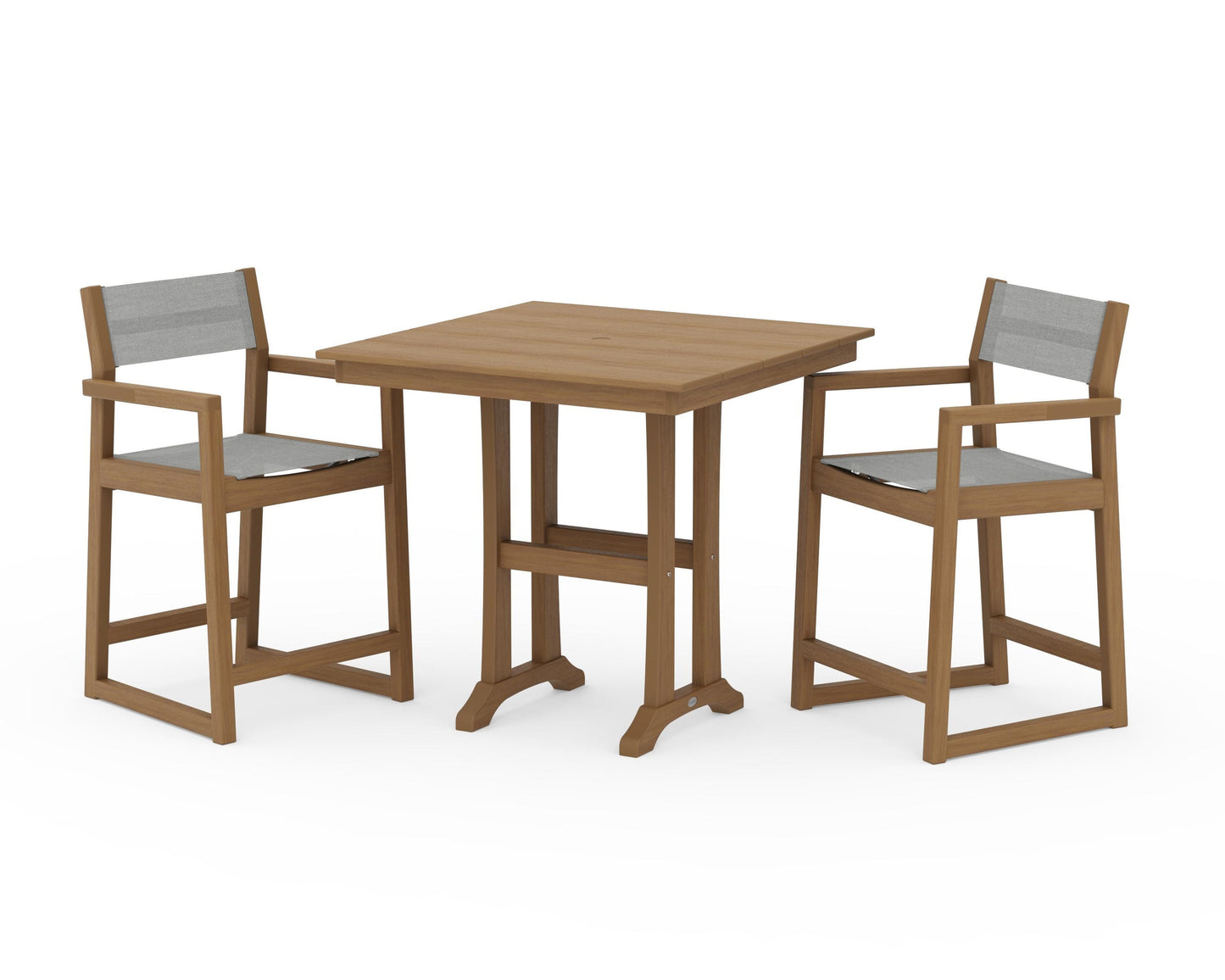 EDGE Sling Arm Chair 3-Piece Farmhouse Counter Set with Trestle Legs