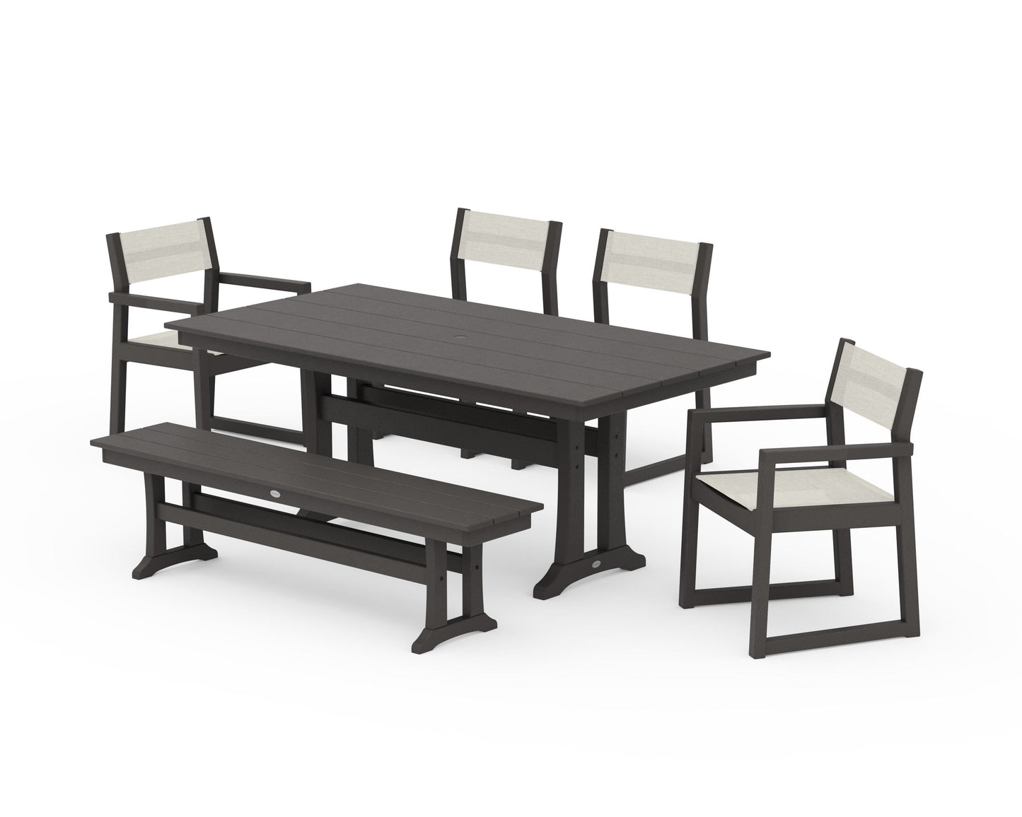 EDGE Sling 6-Piece Farmhouse Dining Set With Trestle Legs