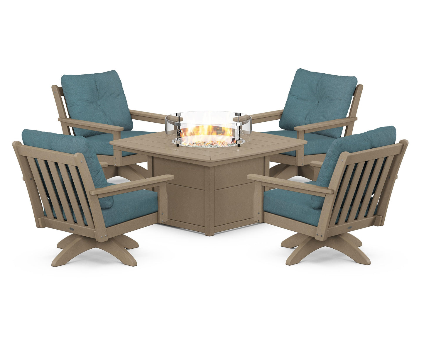 Vineyard 5-Piece Deep Seating Swivel Conversation Set with Fire Pit Table