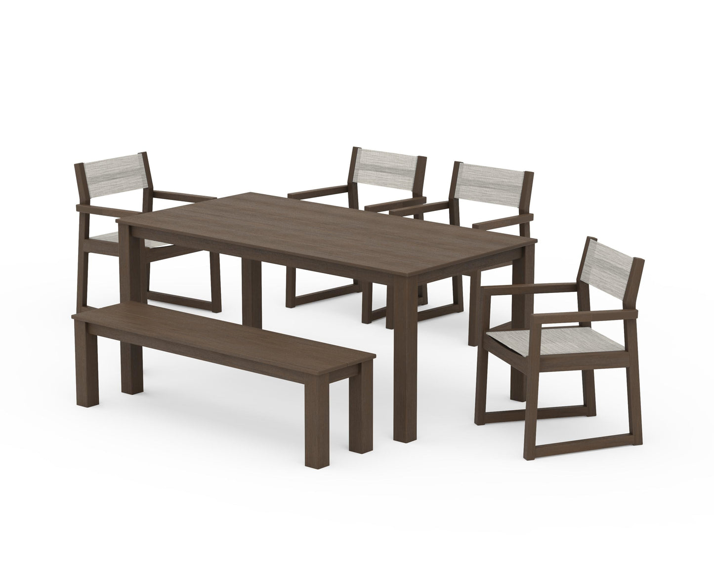 EDGE Sling Arm Chair 6-Piece Parsons Dining Set with Bench