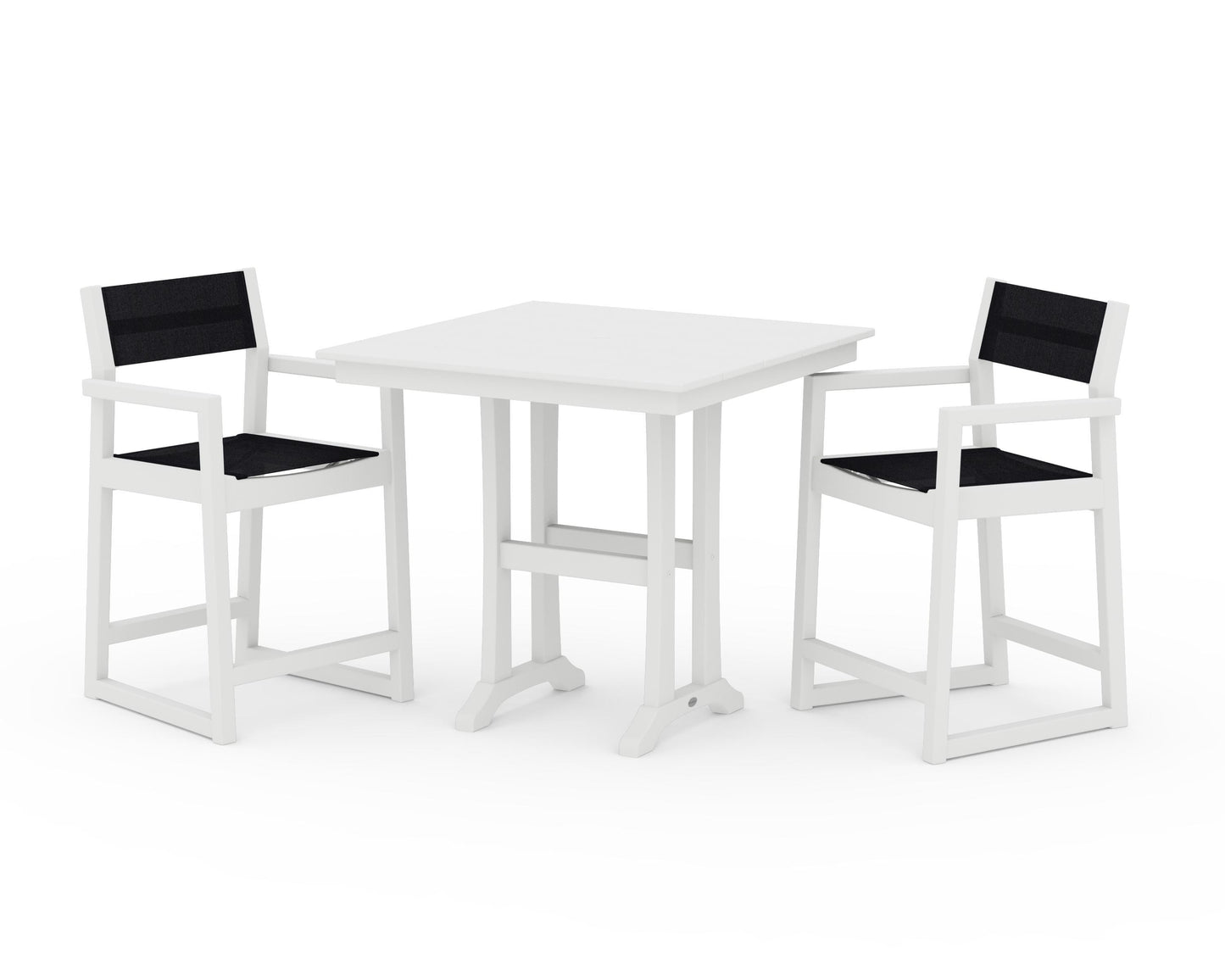 EDGE Sling Arm Chair 3-Piece Farmhouse Counter Set with Trestle Legs