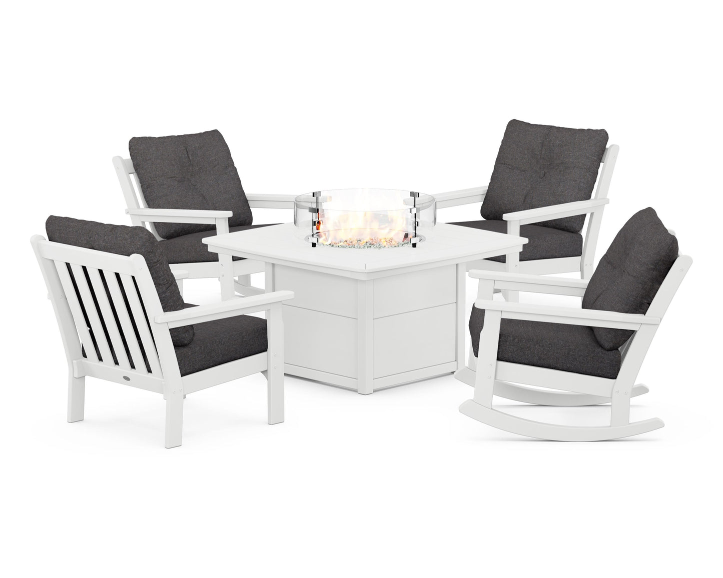 Vineyard 5-Piece Deep Seating Rocking Chair Conversation Set with Fire Pit Table