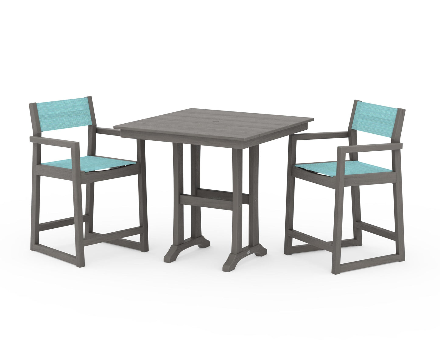 EDGE Sling Arm Chair 3-Piece Farmhouse Counter Set with Trestle Legs